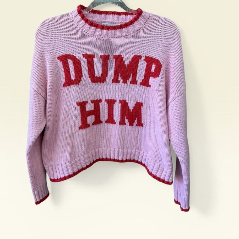 Sincerely Jules Dump Him Knit Cotton Sweater Size XS Pink Red Galentine Preppy